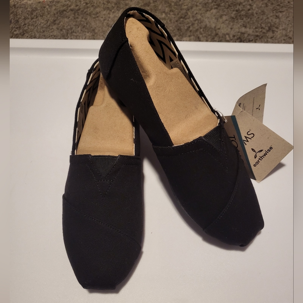 Womens Black TOMS Canvas Alparagata Flats